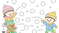 教材「雪合戦のシール貼り」台紙の無料イラスト｜保育園・幼稚園で使える素材