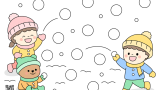 教材「雪合戦のシール貼り」台紙の無料イラスト｜保育園・幼稚園で使える素材｜シール貼り