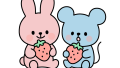 いちごを持っているうさぎとねずみのイラスト素材の無料イラスト｜保育園・幼稚園で使える素材