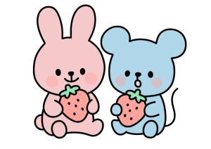 いちごを持っているうさぎとねずみのイラスト素材の無料イラスト｜保育園・幼稚園で使える素材｜たべもの・どうぶつ