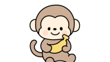 バナナをもつおさるさんのイラスト素材の無料イラスト｜保育園・幼稚園で使える素材｜たべもの・どうぶつ