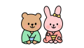 お正月に挨拶するうさぎとクマのイラスト素材の無料イラスト｜保育園・幼稚園で使える素材