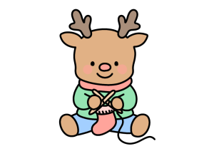 靴下を編むトナカイのイラスト素材の無料イラスト｜保育園・幼稚園で使える素材｜12月・クリスマス・どうぶつ・冬