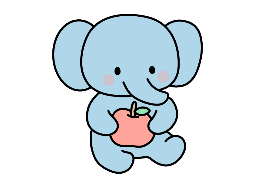 りんごをもつぞうさんのイラスト素材の無料イラスト｜保育園・幼稚園で使える素材｜たべもの・どうぶつ