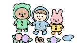 雨の日のお散歩のイラスト素材の無料イラスト｜保育園・幼稚園で使える素材｜6月・こども・どうぶつ・園生活・梅雨
