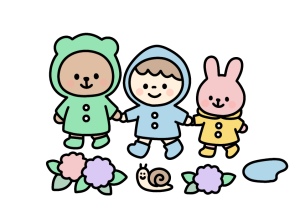 雨の日のお散歩のイラスト素材の無料イラスト｜保育園・幼稚園で使える素材｜6月・こども・どうぶつ・園生活・梅雨