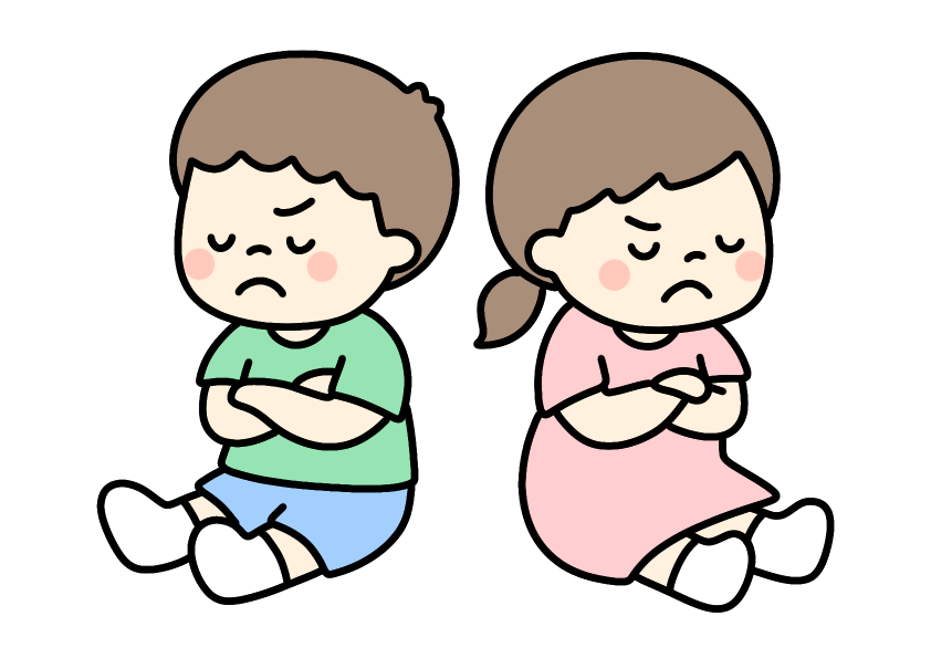 喧嘩している男の子と女の子のイラスト素材