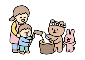 IMG_3836の無料イラスト｜保育園・幼稚園で使える素材｜1月・お餅つき・こども・先生・冬・園生活・正月