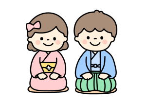 お正月に着物を着ている子どものイラスト素材