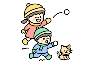 雪合戦をする子どもたちのイラスト素材の無料イラスト｜保育園・幼稚園で使える素材｜12月・1月・2月・クリスマス・こども・どうぶつ・冬・園生活・正月