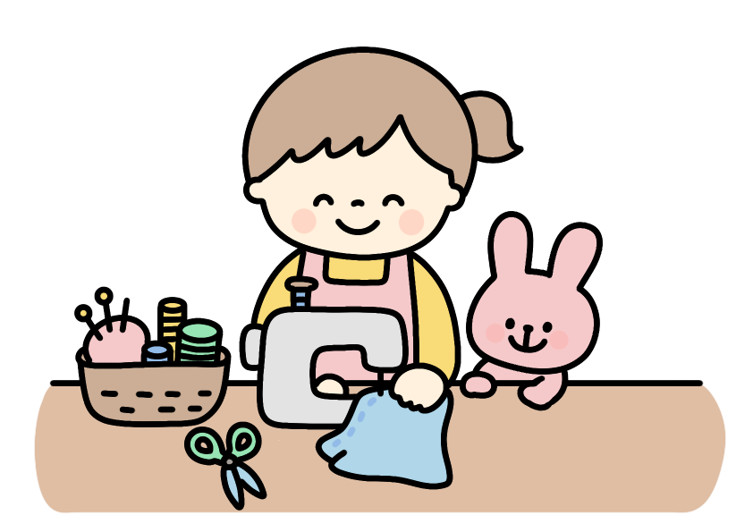 ミシンをする先生のイラスト素材の無料イラスト｜保育園・幼稚園で使える素材｜先生・園生活・発表会