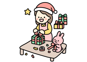 クリスマスかいの準備をする先生のイラスト素材の無料イラスト｜保育園・幼稚園で使える素材｜12月・クリスマス・どうぶつ・先生・冬