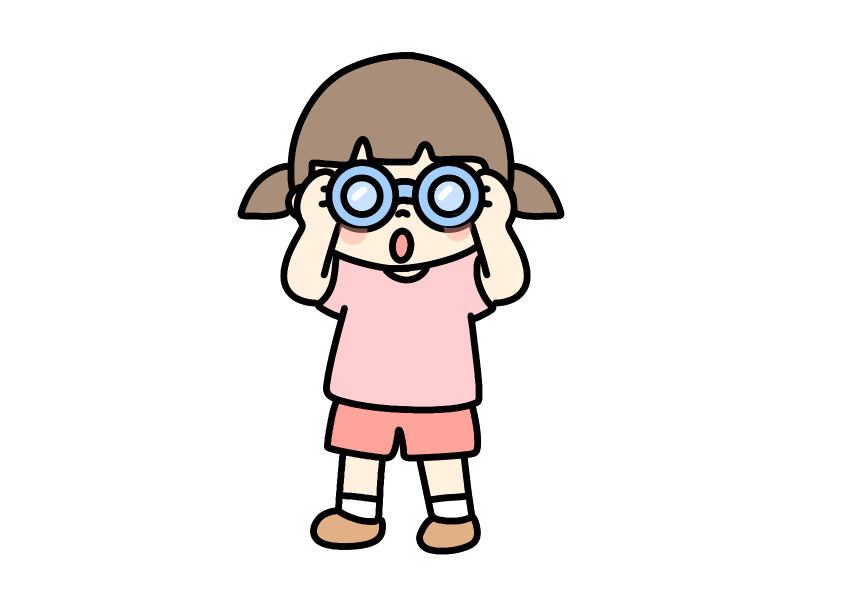 双眼鏡を覗いている女の子のイラスト素材