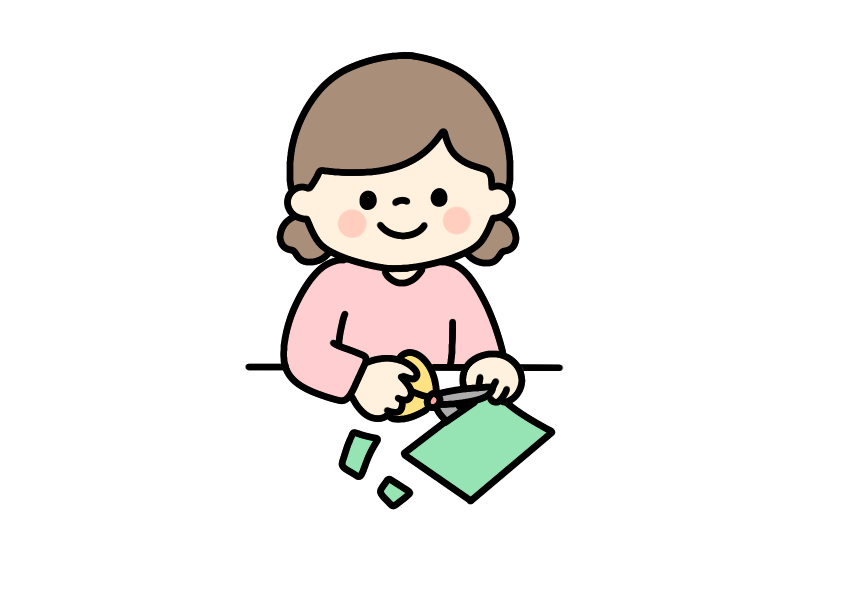はさみで制作する女の子のイラスト素材