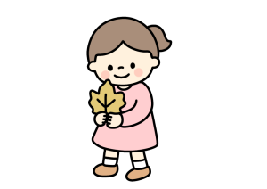 落ち葉を拾った女の子のイラスト素材