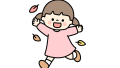 落ち葉で遊ぶ女の子のイラスト素材の無料イラスト｜保育園・幼稚園で使える素材