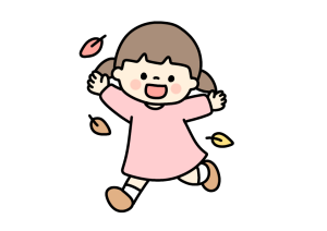 落ち葉で遊ぶ女の子のイラスト素材
