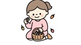 どんぐりを拾った女の子のイラスト素材の無料イラスト｜保育園・幼稚園で使える素材｜11月・12月・こども・秋