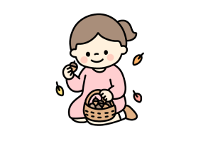どんぐりを拾った女の子のイラスト素材