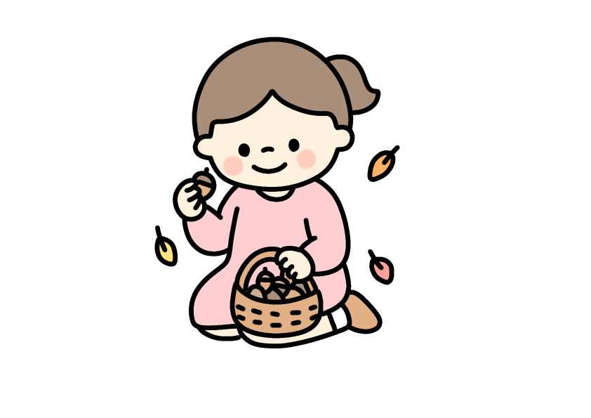 どんぐりを拾った女の子のイラスト素材