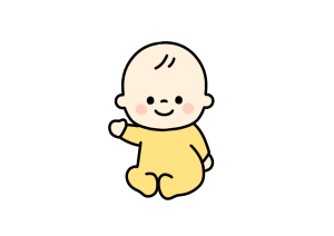 座ってバイバイする赤ちゃん